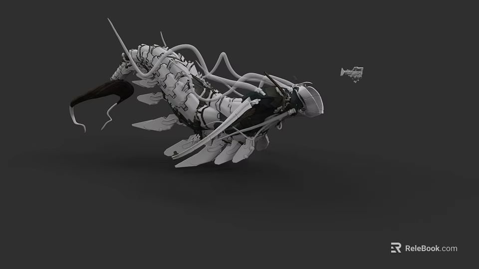 Intricate Mechanical Aquatic Creature With Robotic Tentacles And Fins Structure 3d model 