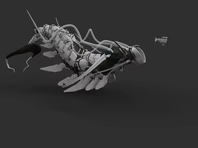 Intricate Mechanical Aquatic Creature With Robotic Tentacles And Fins Structure 3d model