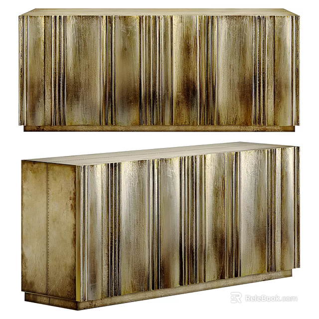 Modern Entryway Console Table and Side Cabinet with Vertical Stripes and Metallic Texture Finish 3d model 