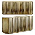 Modern Entryway Console Table and Side Cabinet with Vertical Stripes and Metallic Texture Finish