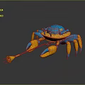 Mechanical Crab Character Design With Blue Shell And Yellow Claws 3d model