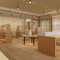 Modern Shopping Mall Store Interior Design With Wooden Display Racks And Exhibition Tables