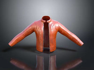 High Quality Brown Leather Jacket With Zipper Open Front Casual Style Design 3d model