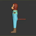 3D Game and Movie Character Red Head Green Sleeves Blue Overalls Brown Boots Arms Outstretched