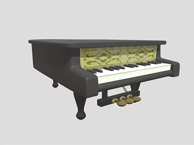 Black Piano With Open Lid And Yellow Painted Patterns On Interior And Wooden Keys 3d model