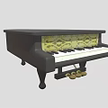 Black Piano With Open Lid And Yellow Painted Patterns On Interior And Wooden Keys