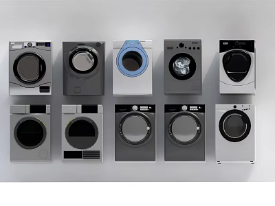 Collection of Modern Washing Machines in Various Styles and Designs on 3d model
