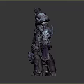 Fantasy 3D Character Model With Armored Body Purple Outfit And Green Glowing Gem