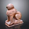 Traditional Red Brown Stone Lion Sculpture With Scaled Body And Square Base