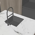Modern Kitchen Faucet With Black Sink On White Marble Countertop And Gray Cabinets