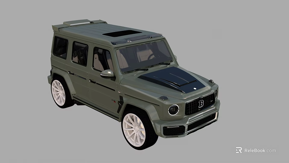 Army Green Off Road SUV With Roof Rack White Alloy Wheels And Rugged Design 3d model 