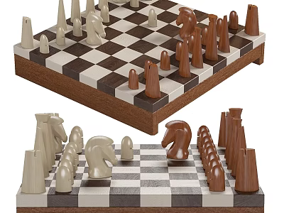 Wooden Chess Ornament Set Featuring Classic Chessboard And Detailed Pieces Design 3d model