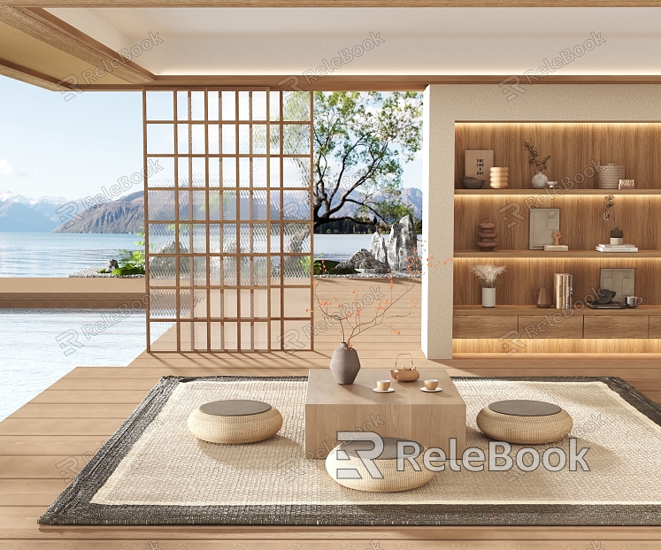 Tea Room Balcony New Chinese Style Silent Wind Log Wind Outdoor Courtyard model