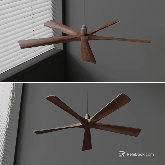 Modern Air Conditioner Fan With Wooden Blades Modern Design Indoor Ceiling Mounted Near Window Blinds 3d model 