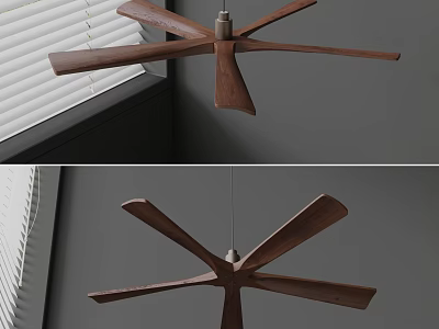 Modern Air Conditioner Fan With Wooden Blades Modern Design Indoor Ceiling Mounted Near Window Blinds 3d model