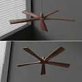 Modern Air Conditioner Fan With Wooden Blades Modern Design Indoor Ceiling Mounted Near Window Blinds