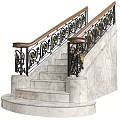 Elegant Staircase With Marble Steps Black Wrought Iron Railings Gold Decorations And Wooden Handrail