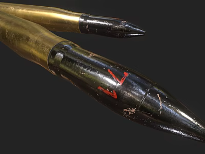 Brass Artillery Shells With Black Warheads And Red Markings On Dark Background 3d model