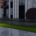 Modern Outdoor Garden Light With Lattice Design Illuminating Lawn And Greenery Near Building