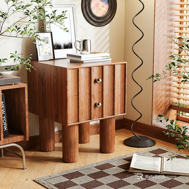 Wooden Bedside Table with Drawers Modern Design and Natural Wood Finish 3d model 