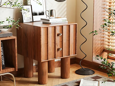 Wooden Bedside Table with Drawers Modern Design and Natural Wood Finish 3d model