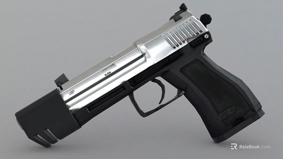 Modern Pistol With Silver Metallic Body Black Grip And Sleek Contemporary Design 3d model 