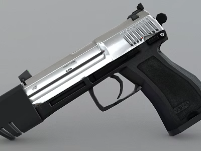 Modern Pistol With Silver Metallic Body Black Grip And Sleek Contemporary Design 3d model