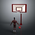 Basketball Court With Player Standing By Hoop Holding Red Ball