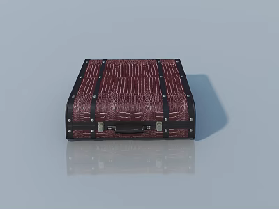 Burgundy Crocodile Texture Suitcase With Black Leather Trim And Metal Rivets 3d model