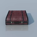 Burgundy Crocodile Texture Suitcase With Black Leather Trim And Metal Rivets