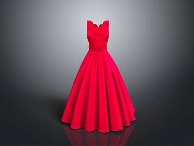 Stylish Red Sleeveless Dress With V Neck And Flared Long Skirt Design 3d model