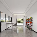 Modern Office Reception Desk With Marble Counter Large Glass Windows Logo And Natural Light