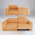 Modern Orange Leather Two Seater Sofa With Reclining Function And Extendable Footrest 3d model