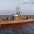 Warship Sailing On Calm Ocean Under Clear Sky With Gray Hull Red Bottom And Flags