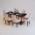Stylish Dining Table Set With Black Surface Beige Chairs And Floral Centerpiece 3d model