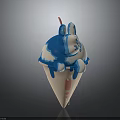 Dripping Blue And White Ice Cream Cone With Rabbit Ear Design And Pink Straw
