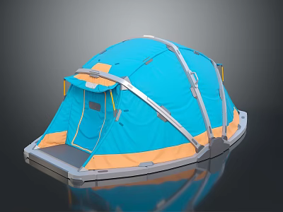 Blue And Orange Dome Tent With Silver Frame And Waterproof Base For Outdoor Camping 3d model