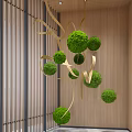 Artistic Green Spherical Hanging Decorations With Golden Ribbons For Modern Indoor Design