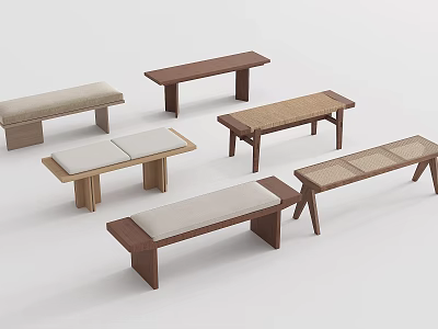 Modern Sofa Benches With Wooden Frames Upholstered Seats And Various Styles 3d model