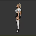 Blonde Woman In White Top Black Shorts White Thigh High Socks And Black High Heels