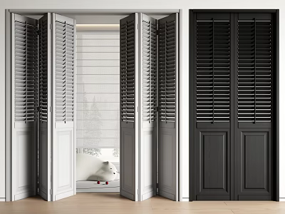 Modern White and Black Folding Doors with Louvered Design in Interior Space 3d model