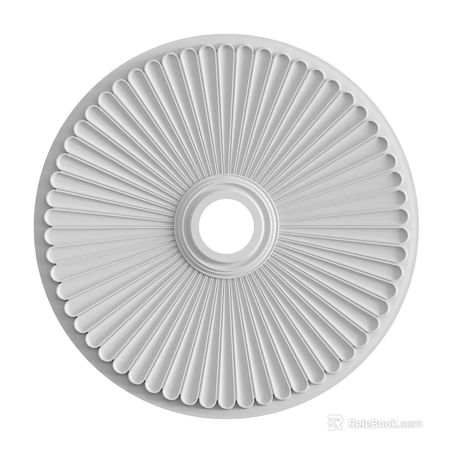 White Circular Decorative Ceiling Medallion With Radial Patterns And Central Hole 3d model 