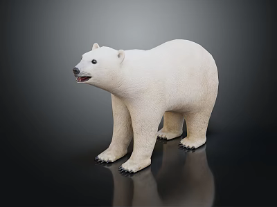 Lifelike White Polar Bear Standing On Dark Background With Reflection 3d model
