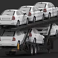Double Decker Car Transporter Loaded With Multiple White Cars On Trailer