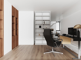 Study bookcase desk and chair 3d model