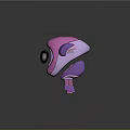 Cute 3D Scene Component With Pink Main Body Purple Ears And Gray Arrow Square