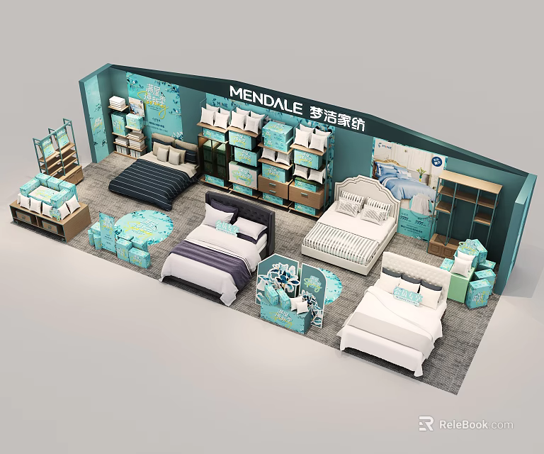 Mendale Home Textiles Store Interior With Beds Bedding Pillows Quilts And Cabinets 3d model 