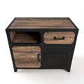 Industrial Wooden Entryway Side Cabinet with Black Metal Frame Open Shelf and Drawer