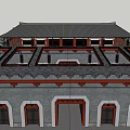 Traditional Ancient Chinese Gate With Grey Walls Red Columns Dragon Carvings And Plaque