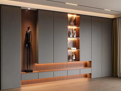 Stylish Modern Shoe Cabinet With Gray Finish LED Lighting And Display Shelves 3d model